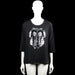 Sparkle canda - Long-sleeve top - Black - Size XL - Black solid top with a scoop neckline and three-quarter sleeves with plain cuffs. Features a large sequin owl graphic on the front and a straight hem.
