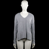 Esprit - Long-sleeve top - Gray - Size XS - Gray solid knit top with a V-neck and long sleeves. Features ribbed cuffs and a ribbed straight hem with side slits.