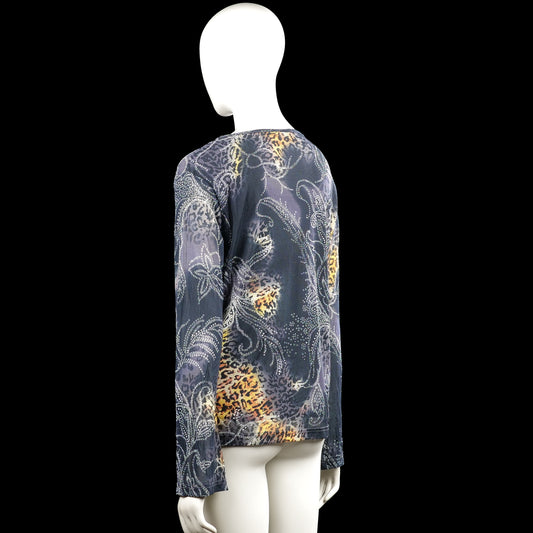 Long-sleeve top - Navy & Beige - Size L