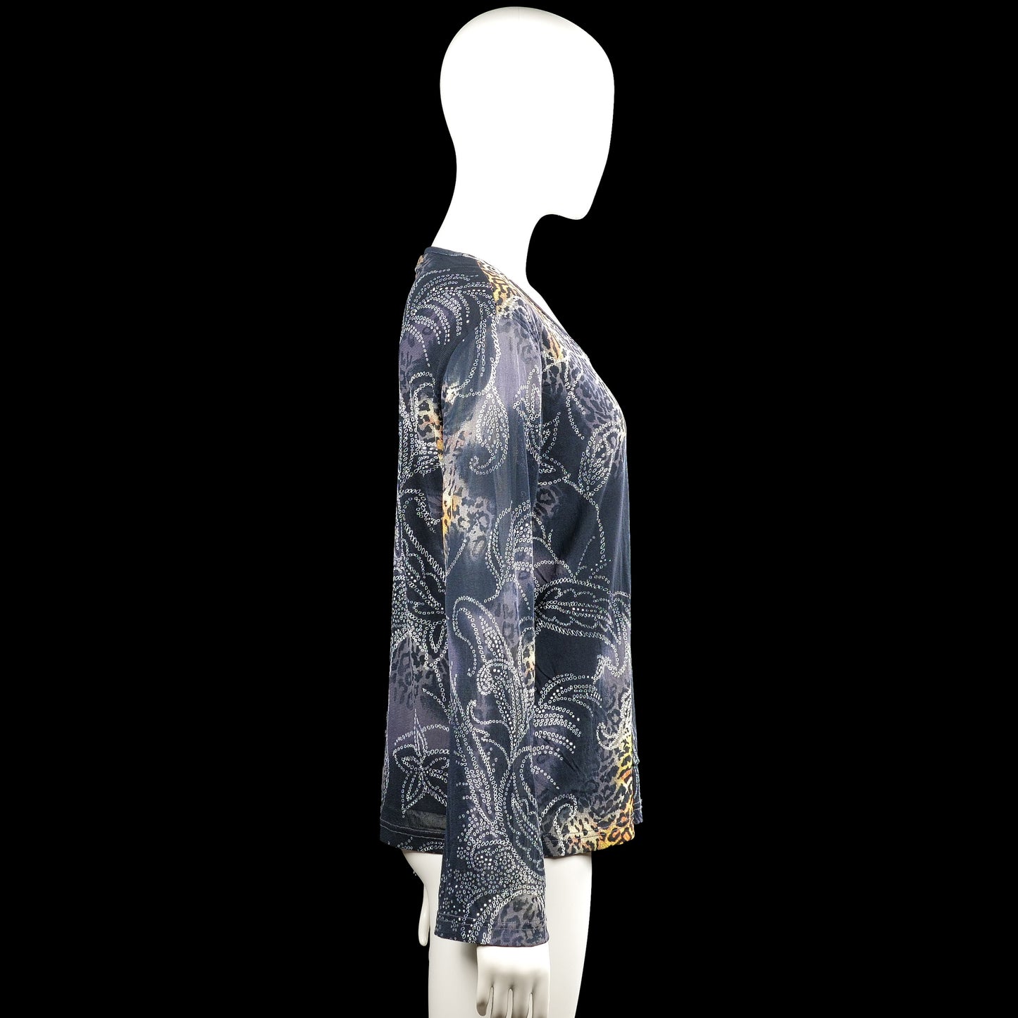 Long-sleeve top - Navy & Beige - Size L