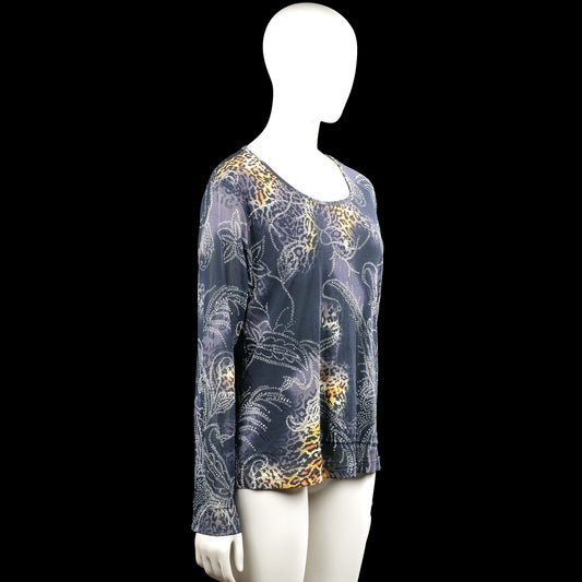 Long-sleeve top - Navy & Beige - Size L