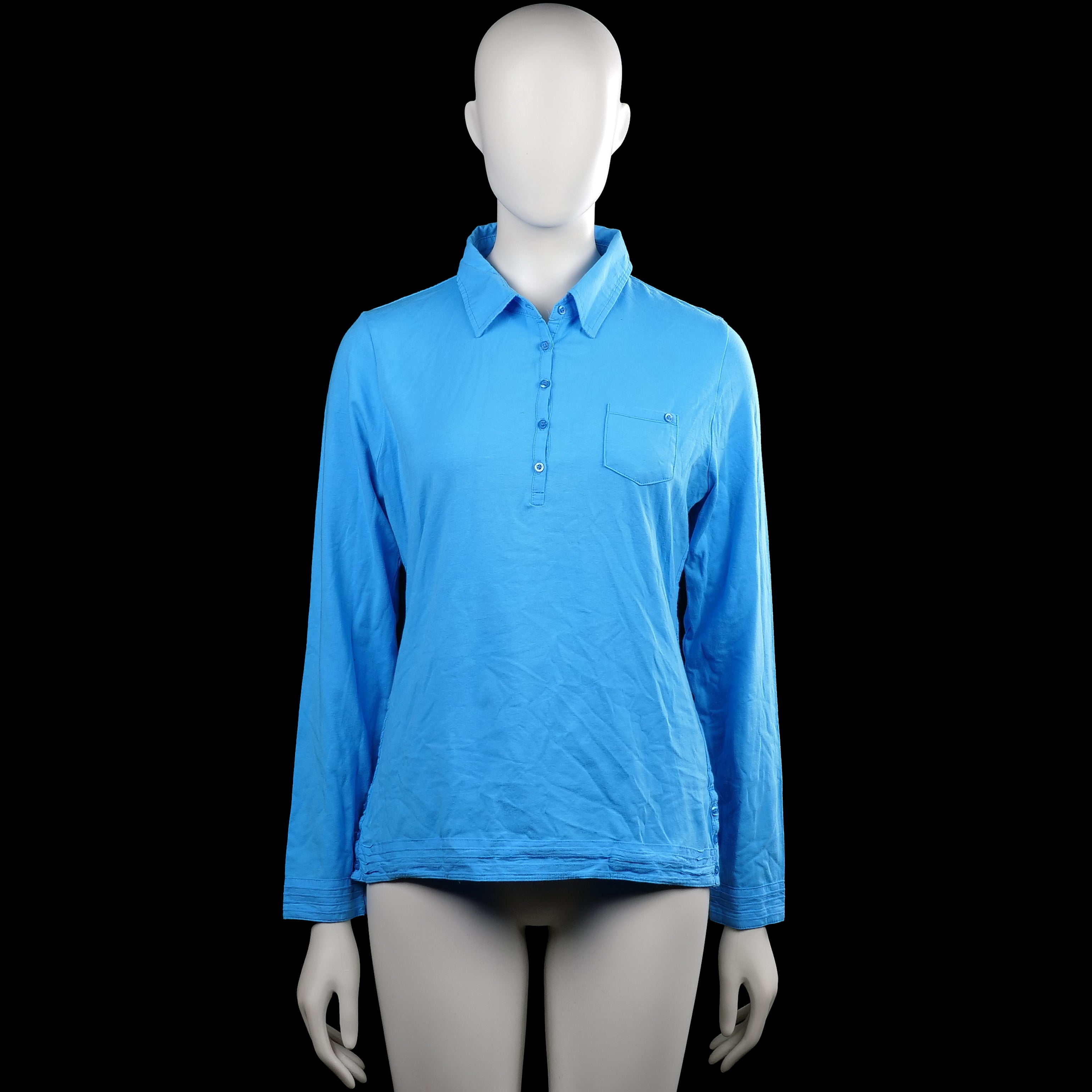 Human Nature - Long-sleeve top - Light Blue - Size L - Light blue solid top with a classic collar and a partial button placket. Features long sleeves with plain cuffs, a chest pocket, and a straight hem.