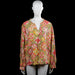 Cream - Long-sleeve top - Olive & Pink - Size 44 - Olive and pink floral top with a V-neck split opening and long sleeves. Features elastic cuffs and a straight hem.
