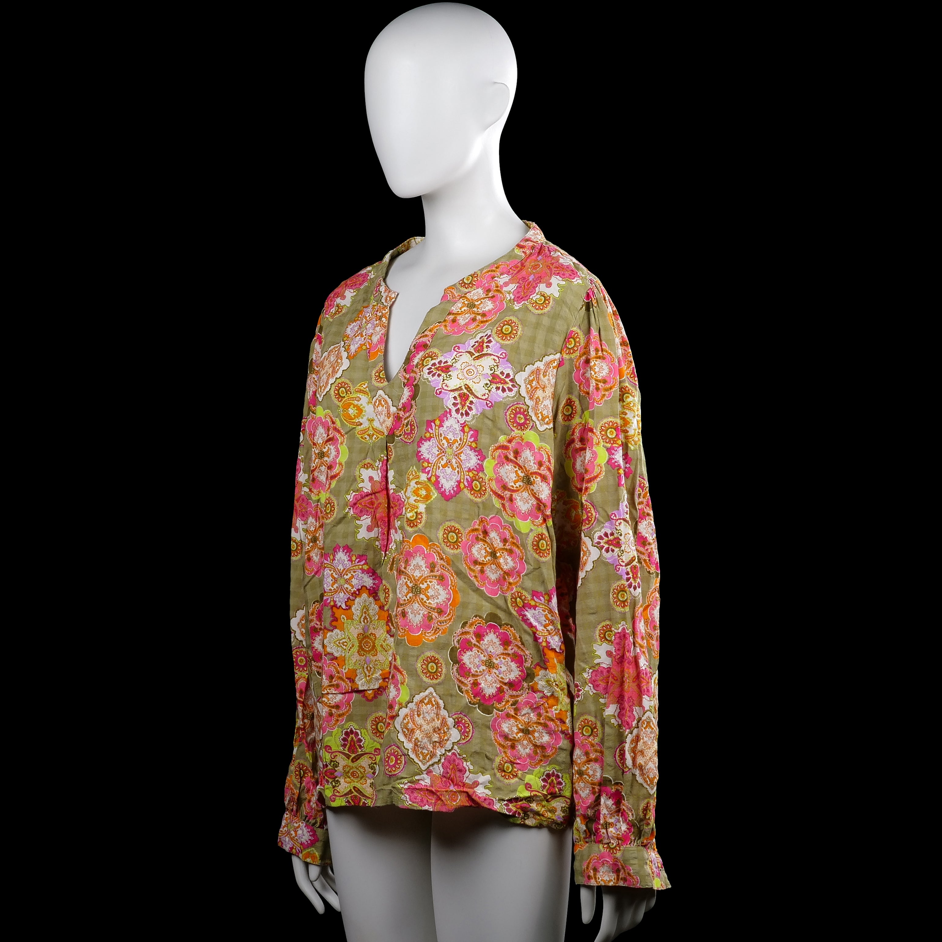 Long-sleeve top - Olive & Pink - Size 44