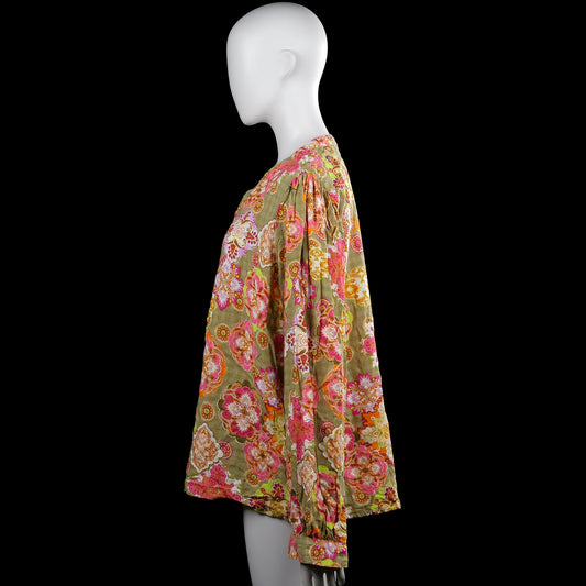 Long-sleeve top - Olive & Pink - Size 44