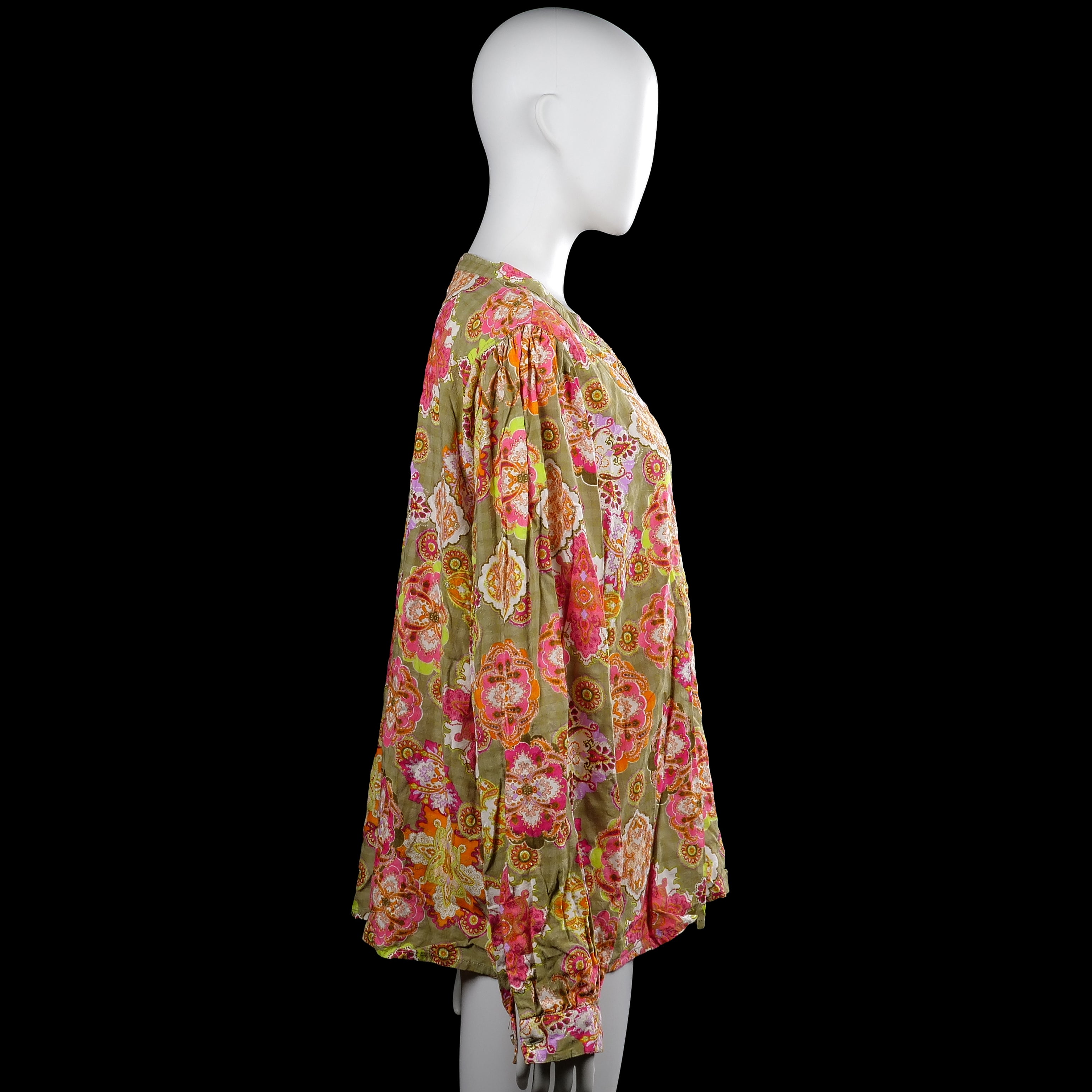 Long-sleeve top - Olive & Pink - Size 44