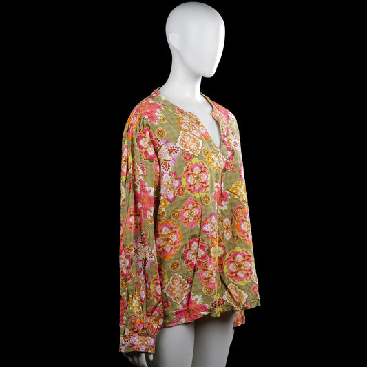 Long-sleeve top - Olive & Pink - Size 44