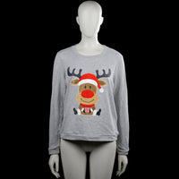 Vero Moda - Long-sleeve top - Light Gray - Size M - Light gray long-sleeve top with a round neck and straight hem. Features a large reindeer graphic print on the front.