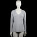 Marie lund - Long-sleeve top - Light Gray - Size M - Light gray solid top with a V-neck and long sleeves. Straight hem and plain cuffs.