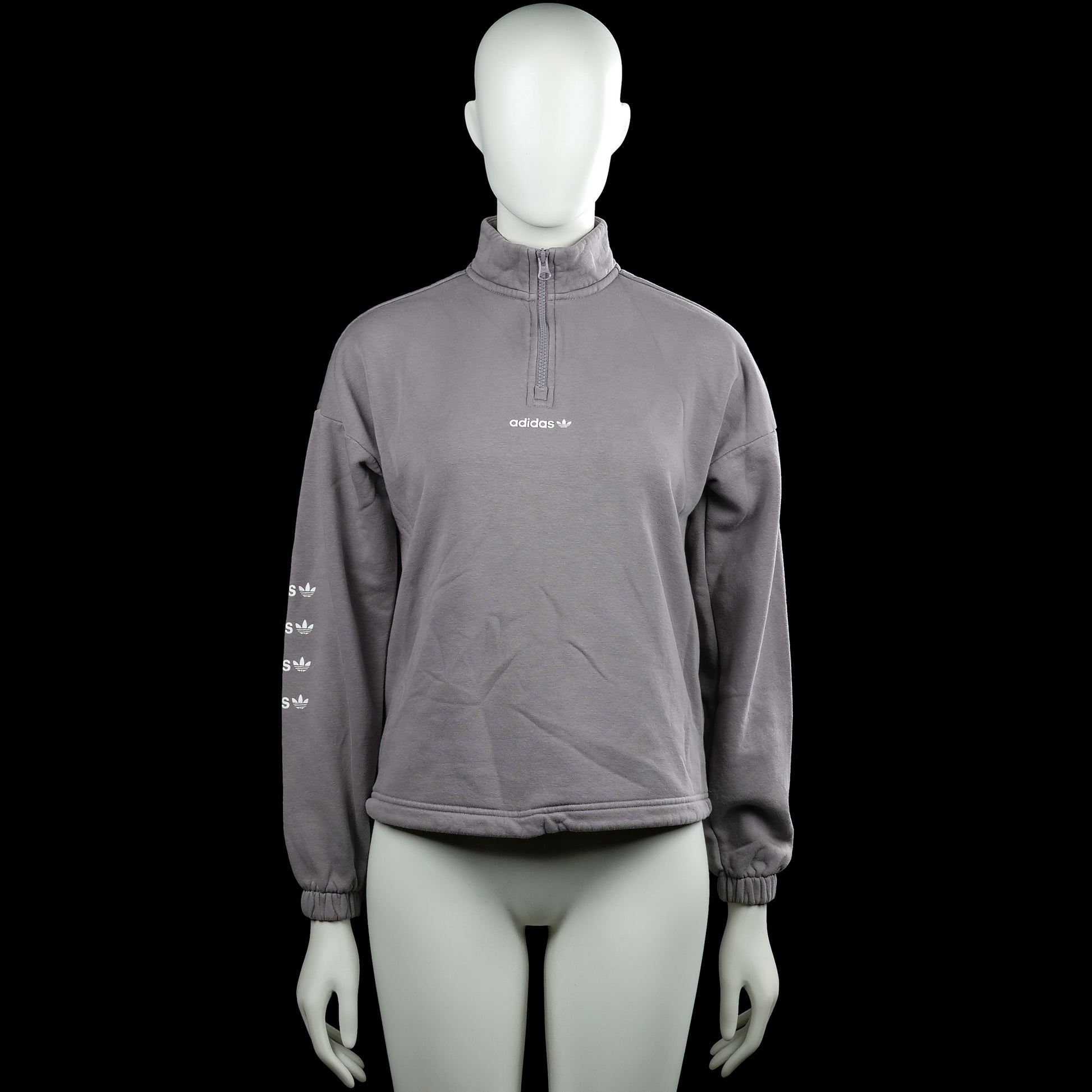 Adidas - Long-sleeve top - Gray - Size 32 - Gray solid pullover with a high neck and a short front zip closure. Long sleeves with elastic cuffs and a straight hem.