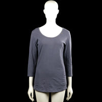 10days - Long-sleeve top - Gray - Size S - Solid gray top with a scoop neckline and three-quarter sleeves with plain cuffs. Curved hem with a small patch detail near the lower front.