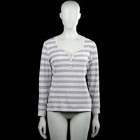 Janina - Long-sleeve top - White & Gray - Size 42 - White and gray striped long-sleeve top with a scoop neckline and short button placket at the front. Features ribbed cuffs and a straight hem.