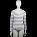 Janina - Long-sleeve top - White & Gray - Size 42 - White and gray striped long-sleeve top with a scoop neckline and short button placket at the front. Features ribbed cuffs and a straight hem.