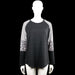 Long-sleeve top - Black & White - Size XL - Black top with a round neck and long raglan sleeves in white with black stripes and a leopard print panel near the elbows. Straight hem and plain cuffs.