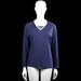 John cabot - Long-sleeve top - Navy & White - Size L - Navy long-sleeve top with a V-neck and a white trim at the neckline. Straight hem and plain cuffs, with a visible white-and-navy striped inset at the chest.