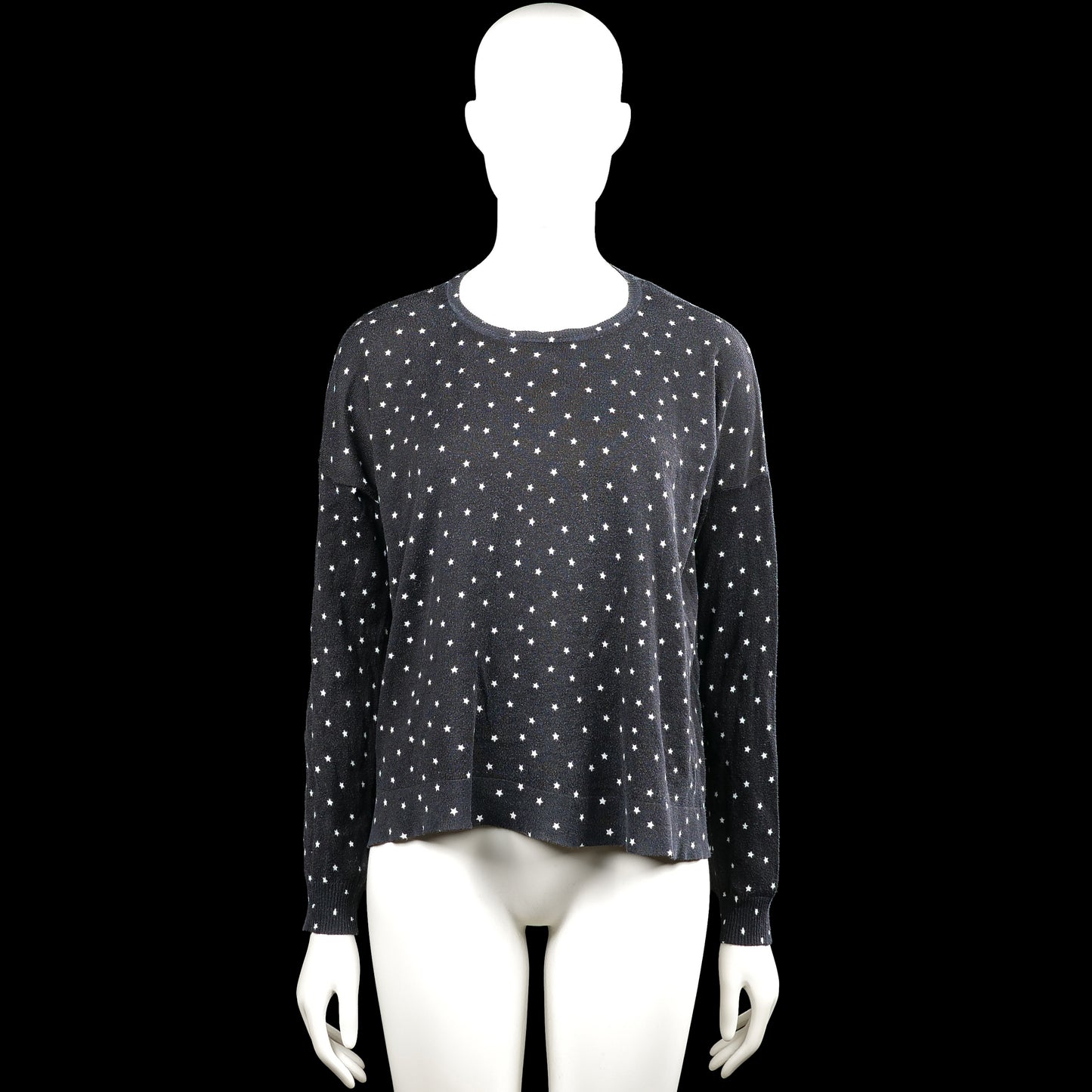 Mango - Long-sleeve top - Dark Gray & White - Size M - Dark gray long-sleeve top with a round neckline and an all-over white star print. Ribbed cuffs and a straight hem.