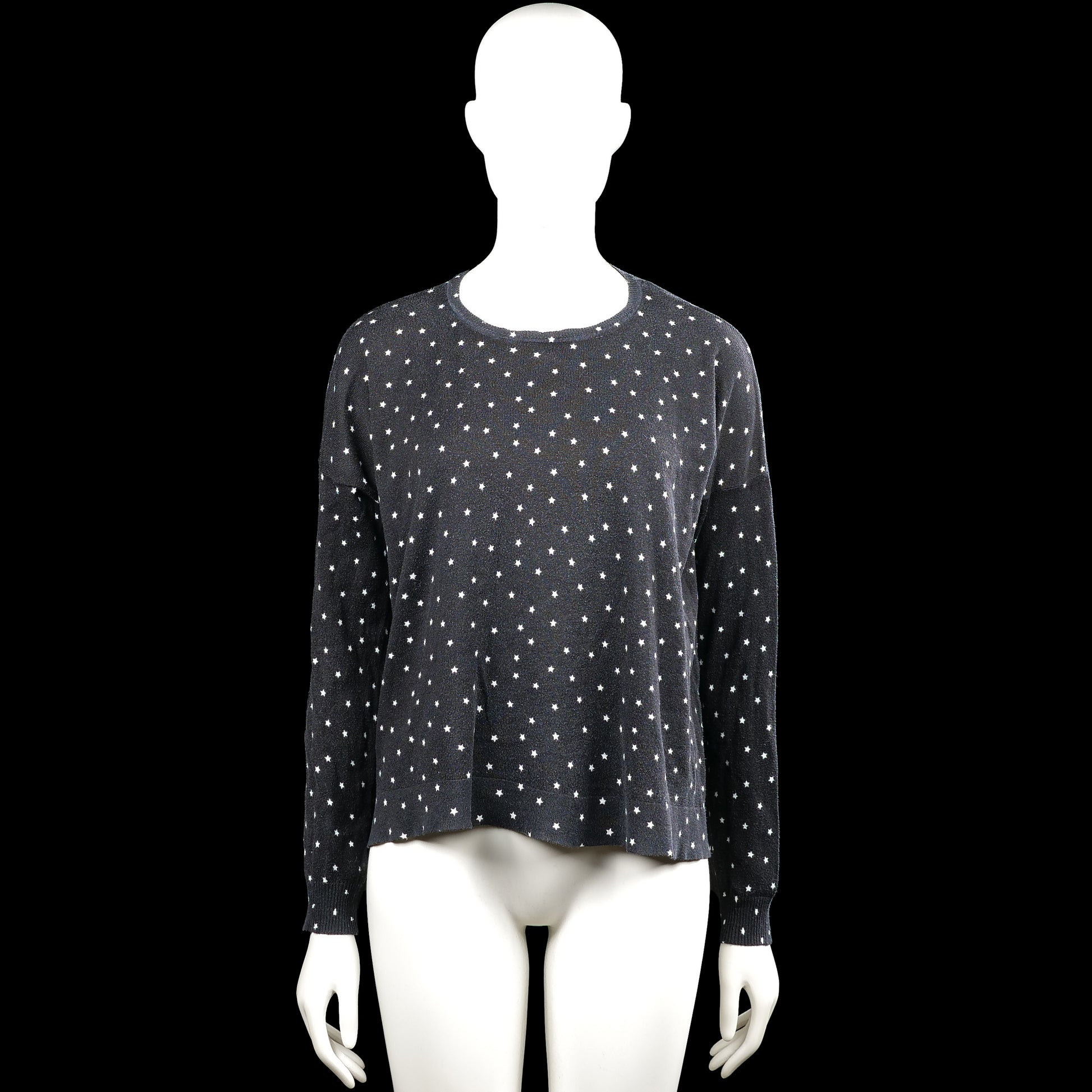 Mango - Long-sleeve top - Dark Gray & White - Size M - Dark gray long-sleeve top with a round neckline and an all-over white star print. Ribbed cuffs and a straight hem.
