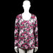 Bodyflirt - Long-sleeve top - Multicolored - Size 40, 42 - Multicolored floral top with a scoop neckline and long sleeves. Features a short button placket at the center front, plain cuffs, and a straight hem.