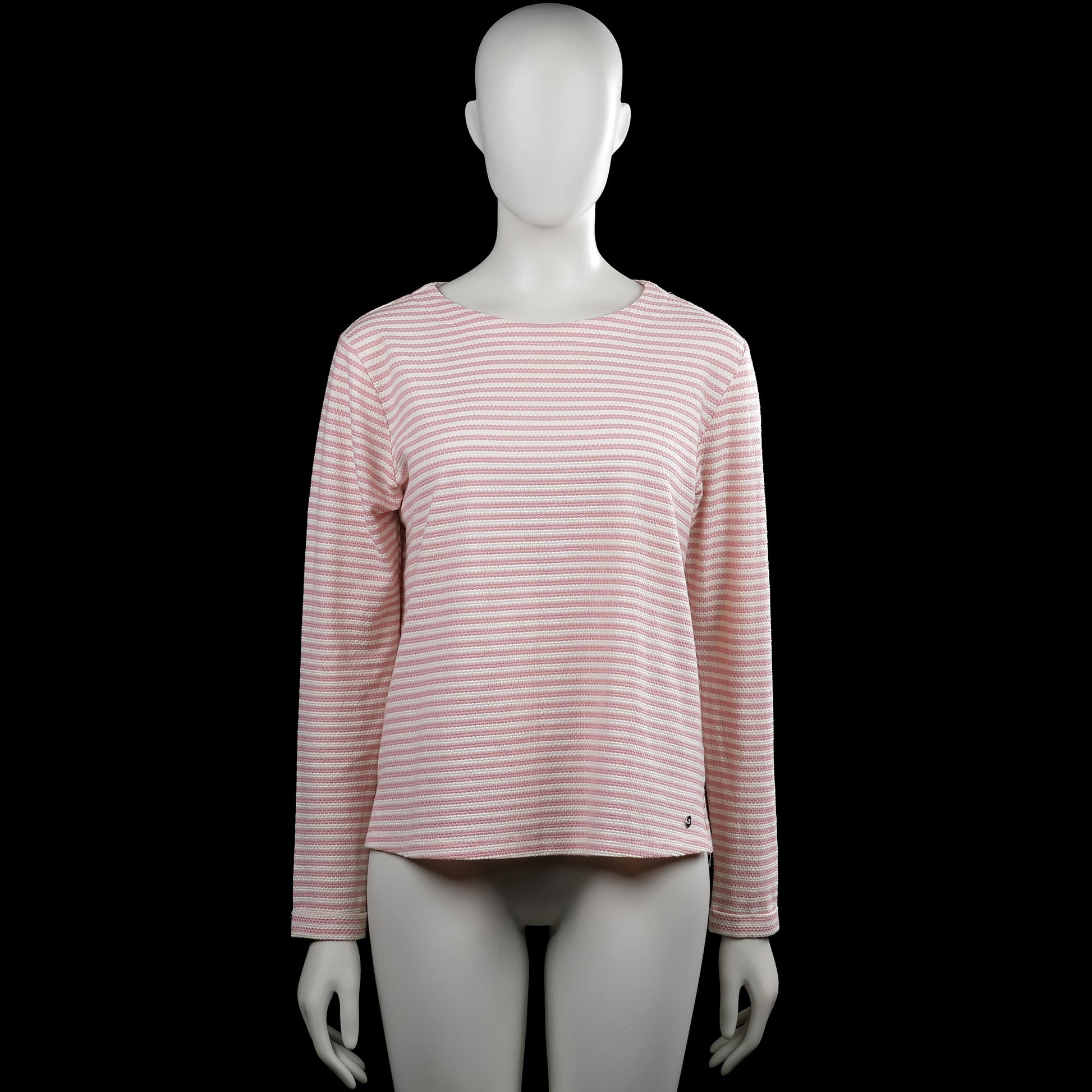 Flash Woman - Long-sleeve top - White & Pink - Size S - White and pink striped top with a boat neckline and long sleeves with plain cuffs. Curved hem with side slits.