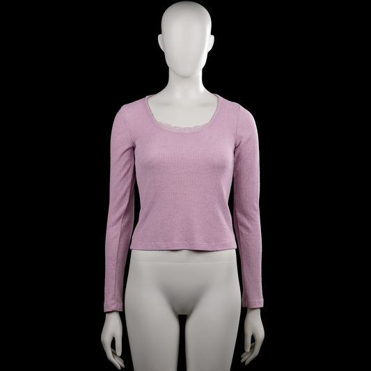 157 - Long-sleeve top - Lilac - Size XS - Lilac solid long-sleeve top with a scoop neckline and straight hem. Plain cuffs with no visible closures.