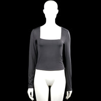 Amisu - Long-sleeve top - Charcoal - Size L - Charcoal solid top with a squared neckline and long sleeves. Straight hem and plain cuffs with no visible closures.