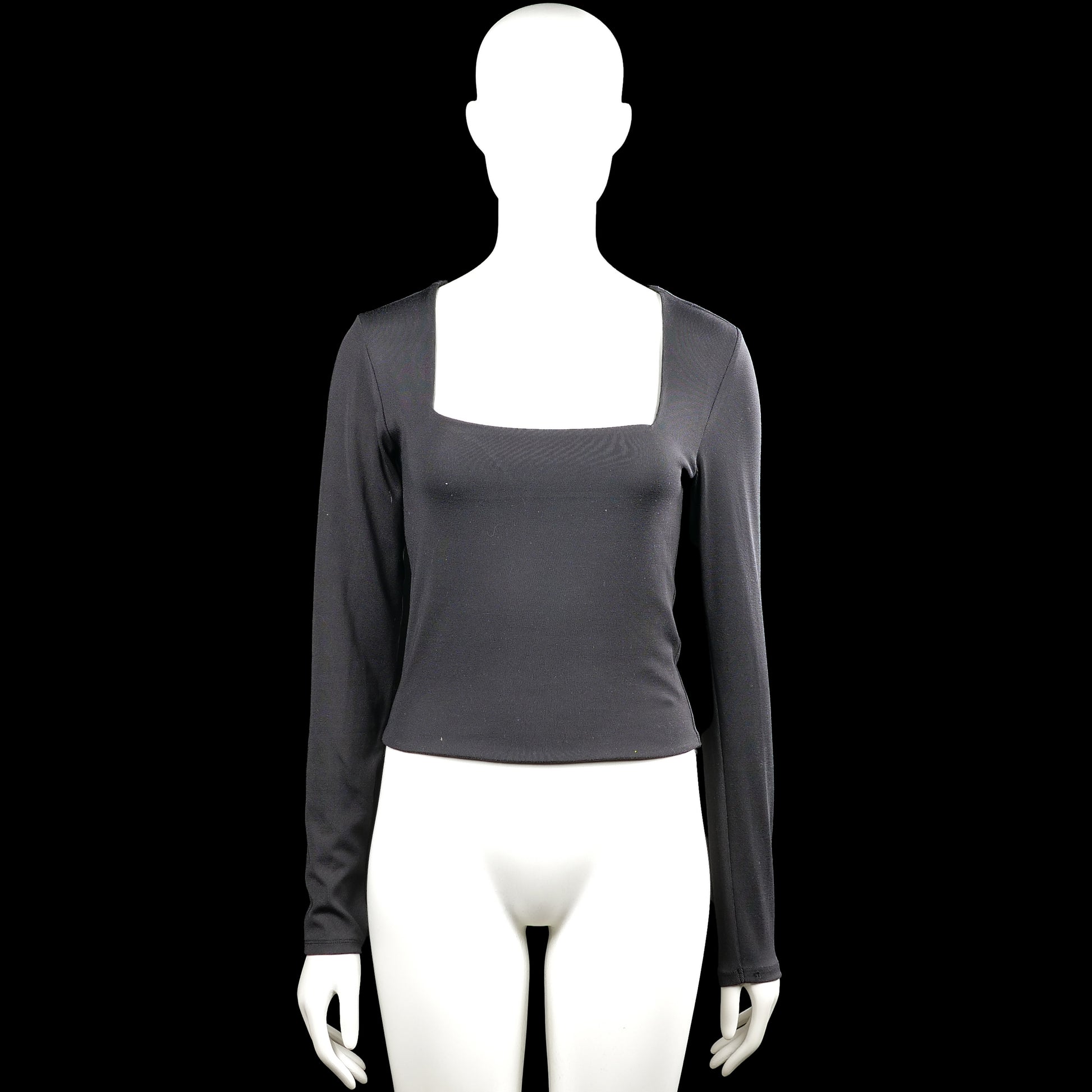 Amisu - Long-sleeve top - Charcoal - Size L - Charcoal solid top with a squared neckline and long sleeves. Straight hem and plain cuffs with no visible closures.