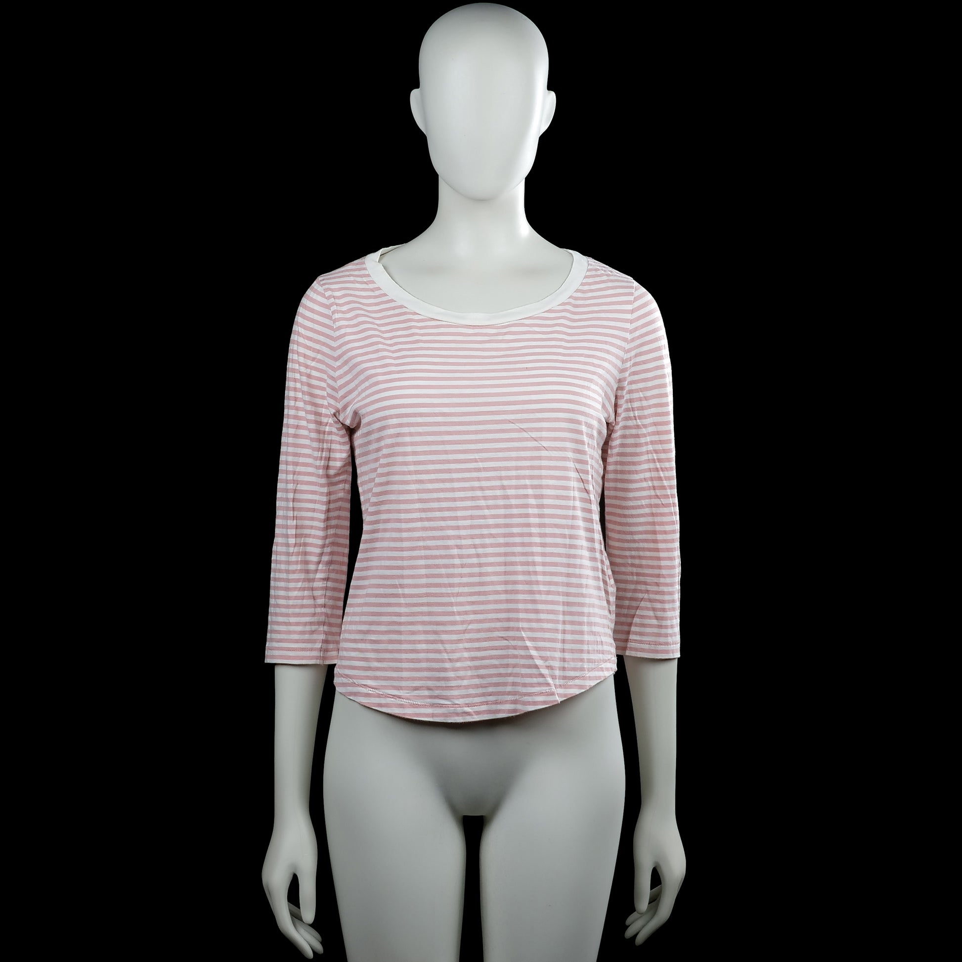 Cos - Long-sleeve top - Pink & White - Size S - Pink and white striped top with a scoop neck and three-quarter sleeves. Curved hem and plain cuffs.