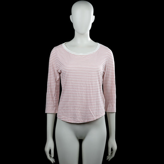 Cos - Long-sleeve top - Pink & White - Size S - Pink and white striped top with a scoop neck and three-quarter sleeves. Curved hem and plain cuffs.