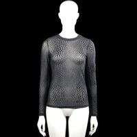 .Object - Long-sleeve top - Gray & Black - Size XS - Gray long-sleeve top with a round neck and black dotted pattern throughout. Straight hem and plain cuffs with no visible closures.