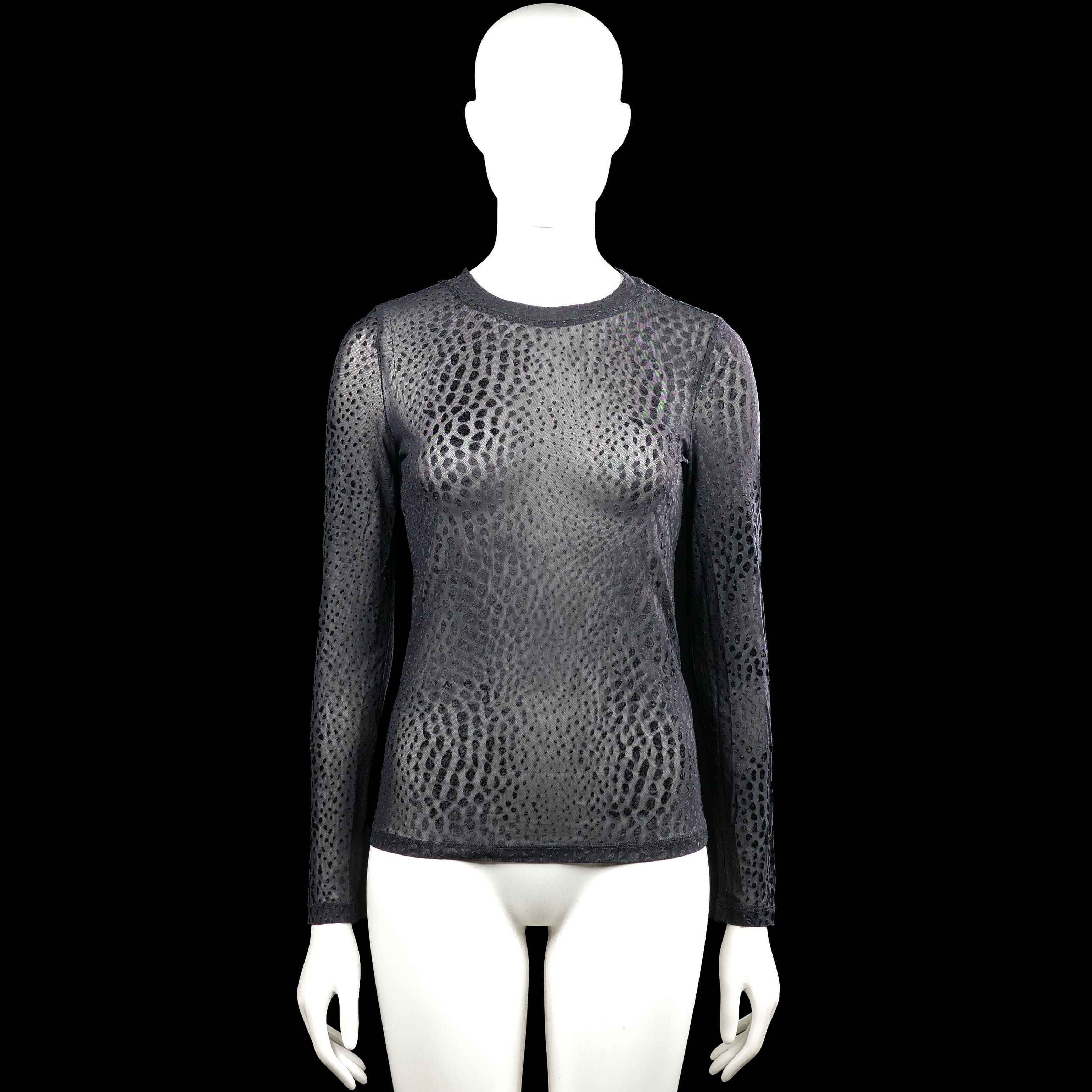 .Object - Long-sleeve top - Gray & Black - Size XS - Gray long-sleeve top with a round neck and black dotted pattern throughout. Straight hem and plain cuffs with no visible closures.