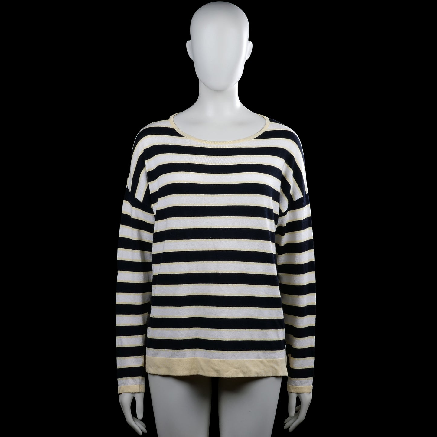 Gerry weber - Long-sleeve top - Navy & White - Size XXL - Navy and white striped top with a round neckline and long sleeves. Features plain cuffs and a straight hem with a wide beige band.