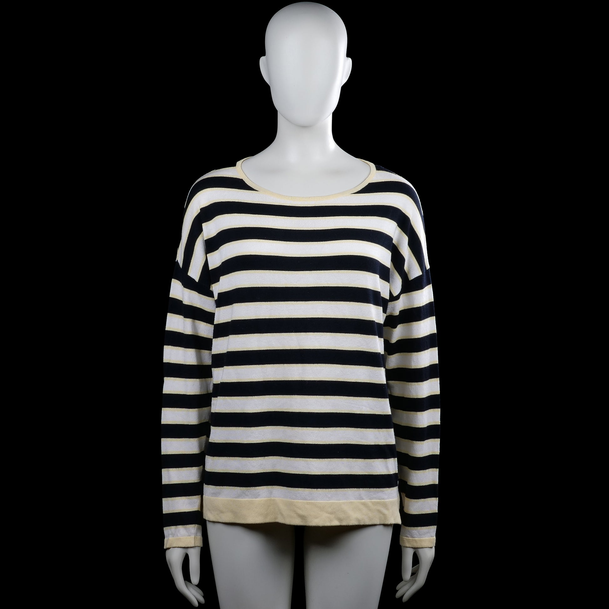 Gerry weber - Long-sleeve top - Navy & White - Size XXL - Navy and white striped top with a round neckline and long sleeves. Features plain cuffs and a straight hem with a wide beige band.