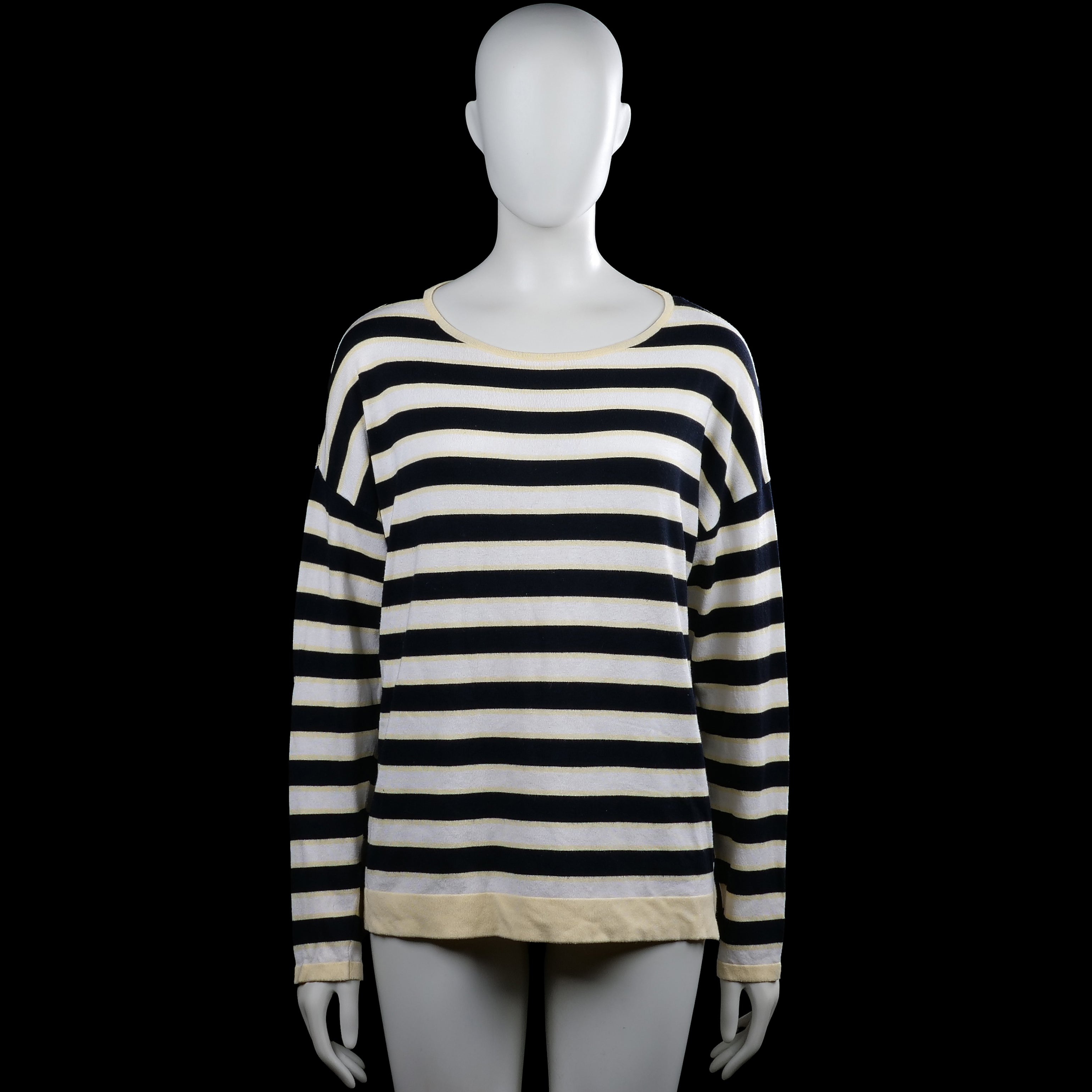 Gerry weber - Long-sleeve top - Navy & White - Size XXL - Navy and white striped top with a round neckline and long sleeves. Features plain cuffs and a straight hem with a wide beige band.