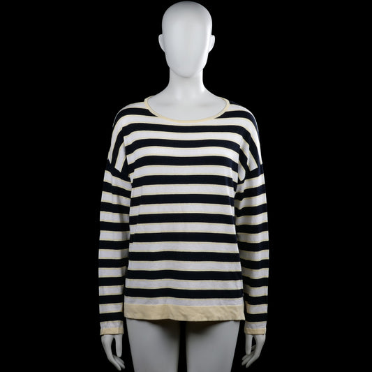 Gerry weber - Long-sleeve top - Navy & White - Size XXL - Navy and white striped top with a round neckline and long sleeves. Features plain cuffs and a straight hem with a wide beige band.