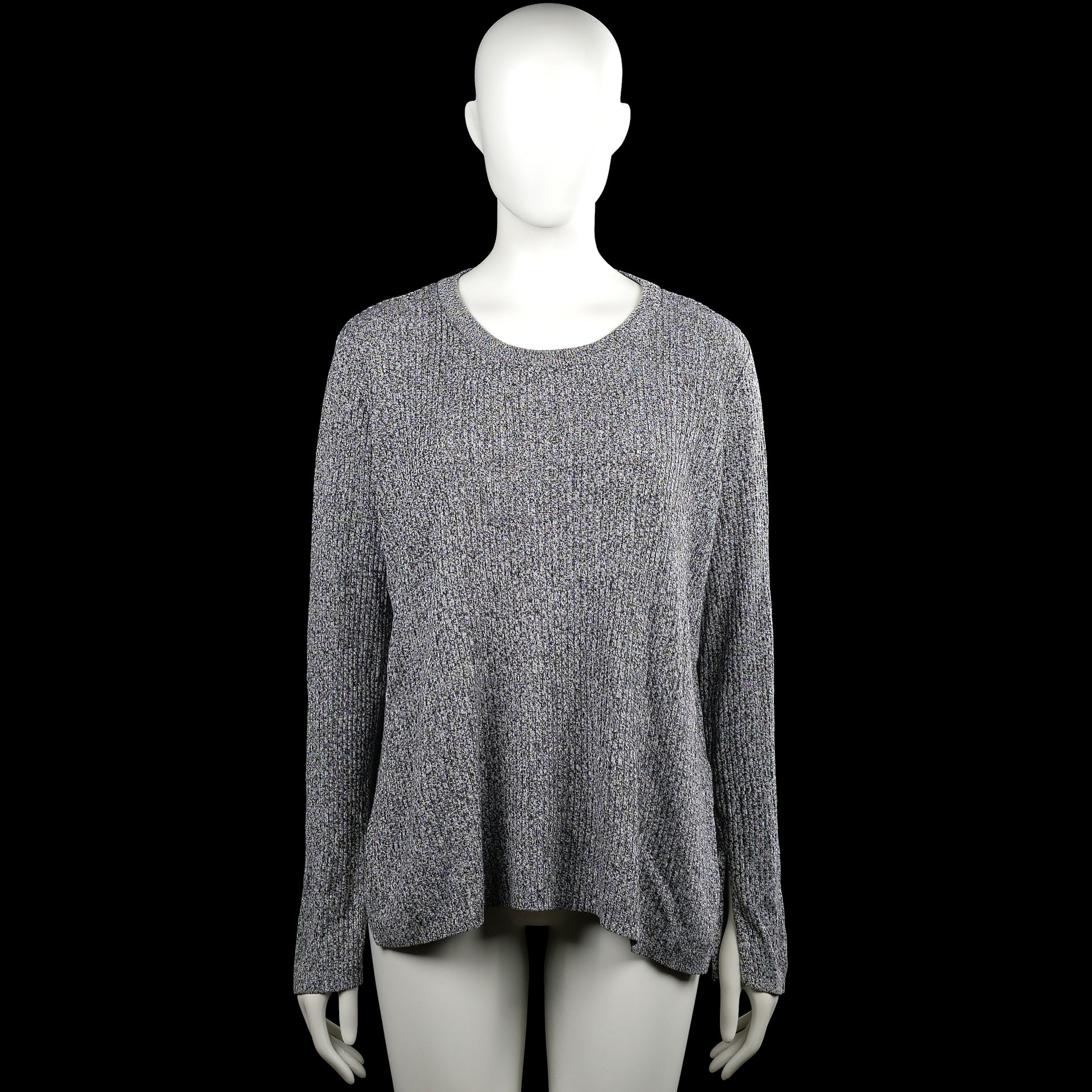 H&M - Long-sleeve top - Gray & Black - Size L - Gray and black long-sleeve top with a round neckline and solid appearance. Asymmetrical hem with an extended side panel; plain cuffs and no visible closures.