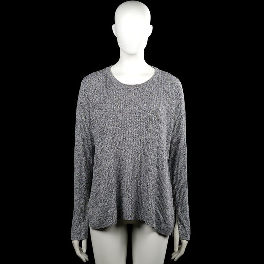 H&M - Long-sleeve top - Gray & Black - Size L - Gray and black long-sleeve top with a round neckline and solid appearance. Asymmetrical hem with an extended side panel; plain cuffs and no visible closures.
