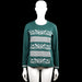 Micha - Long-sleeve top - Forest Green & White - Size S - Forest green and white long-sleeve top with a round neckline and straight hem. Features horizontal bands with mixed patterns and plain cuffs with a thin contrasting stripe.