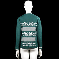 Long-sleeve top - Forest Green & White - Size S