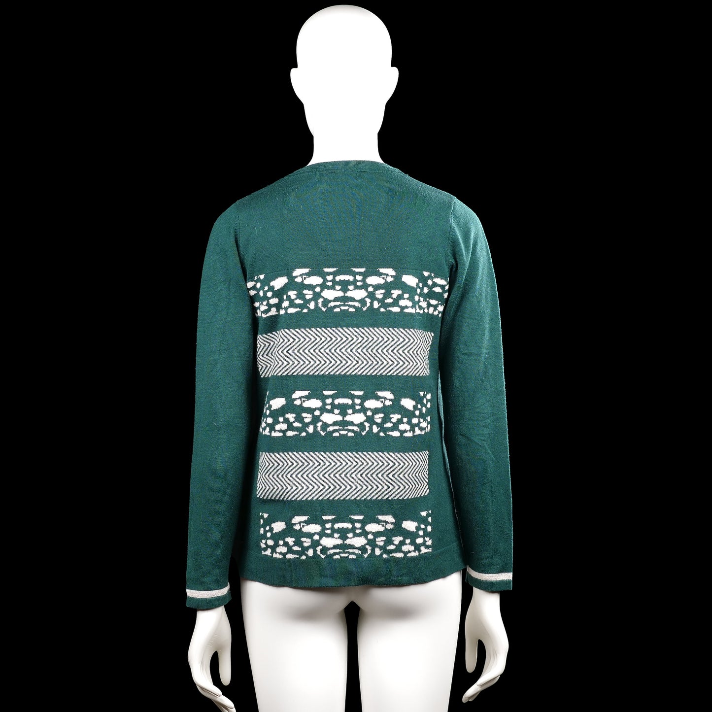 Long-sleeve top - Forest Green & White - Size S