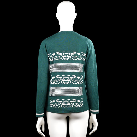 Long-sleeve top - Forest Green & White - Size S