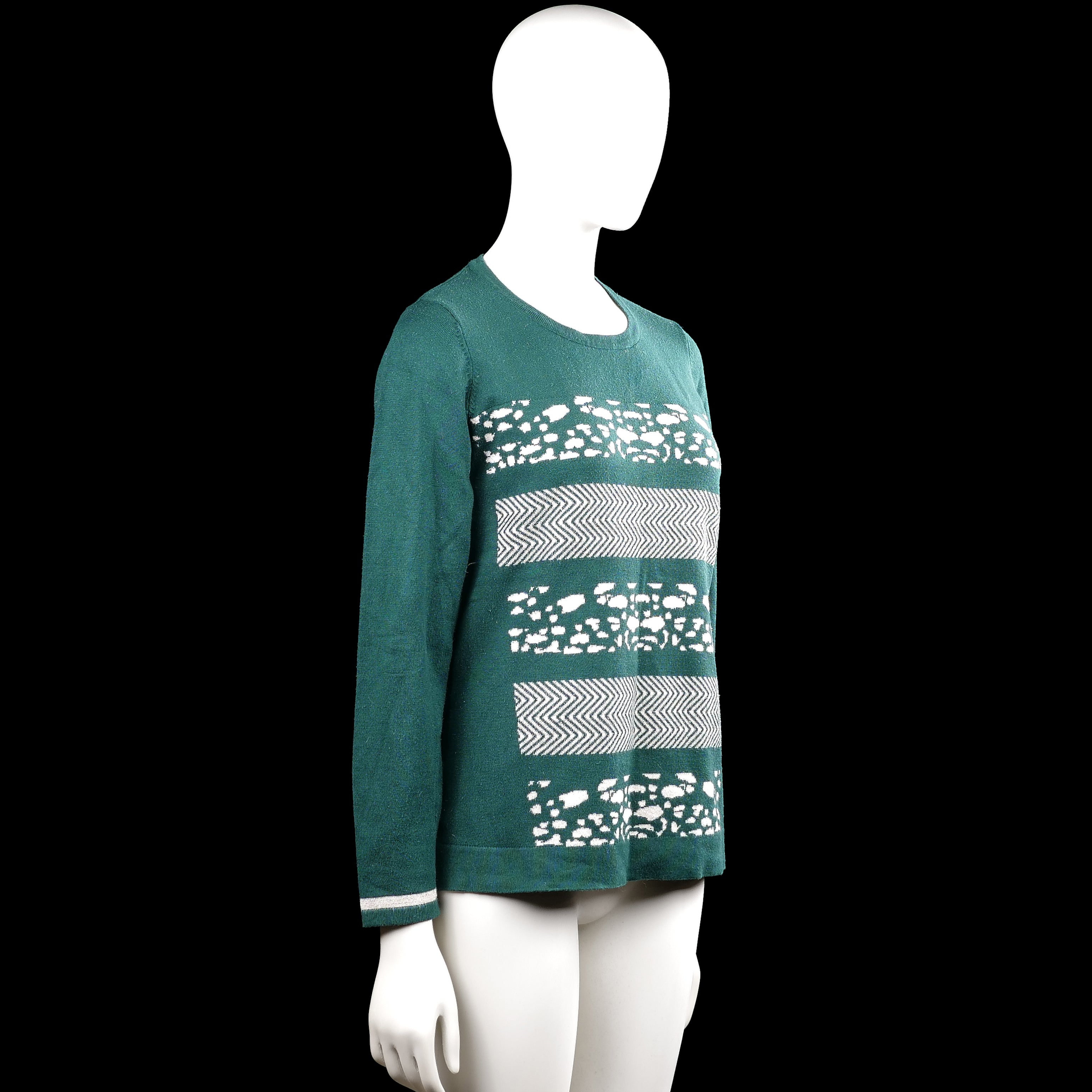 Long-sleeve top - Forest Green & White - Size S