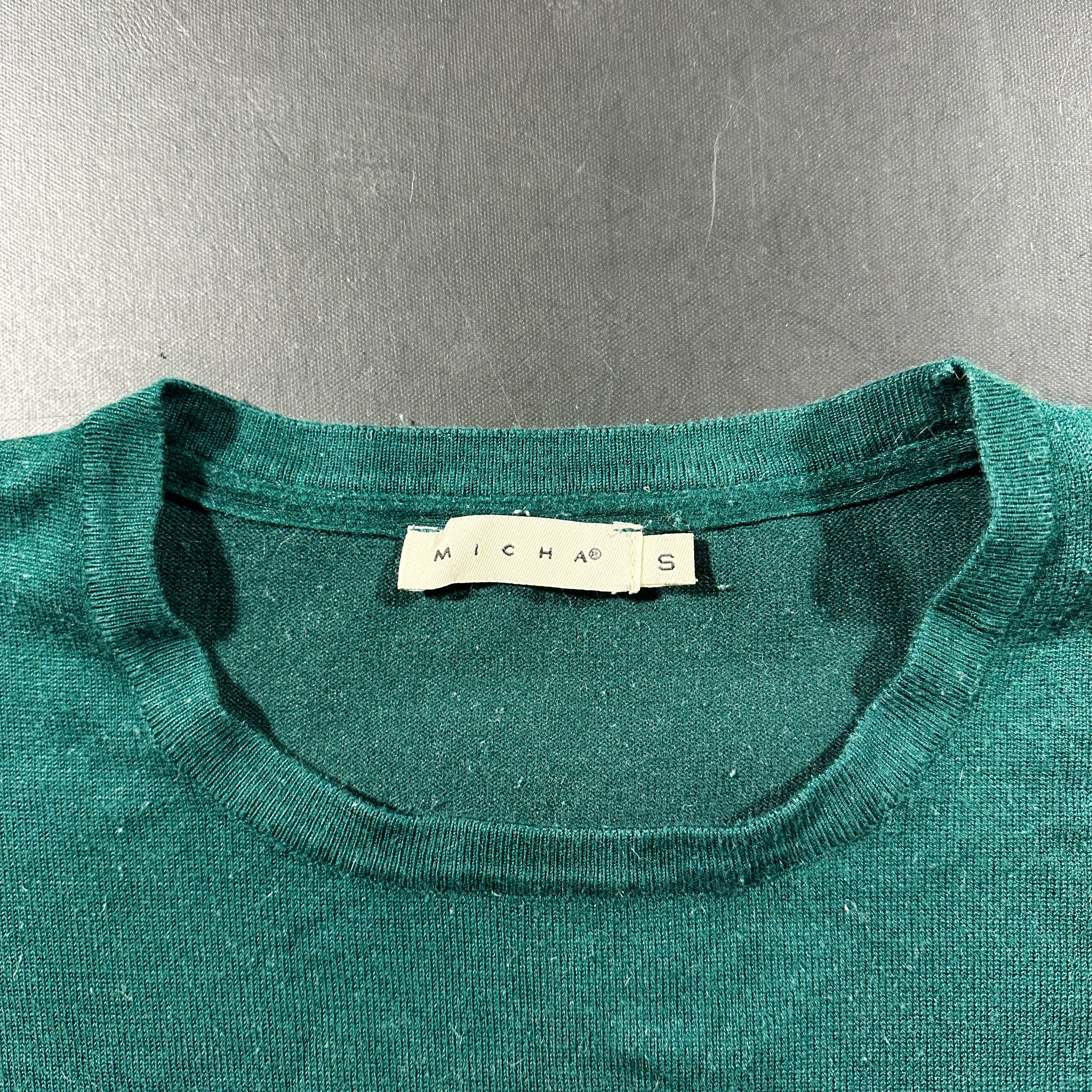 Long-sleeve top - Forest Green & White - Size S