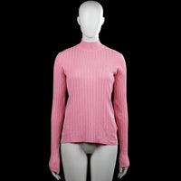 Ladies fashion - Long-sleeve top - Pink - Size M - Pink ribbed solid top with a mock neck and long sleeves. Features plain cuffs and a straight hem.