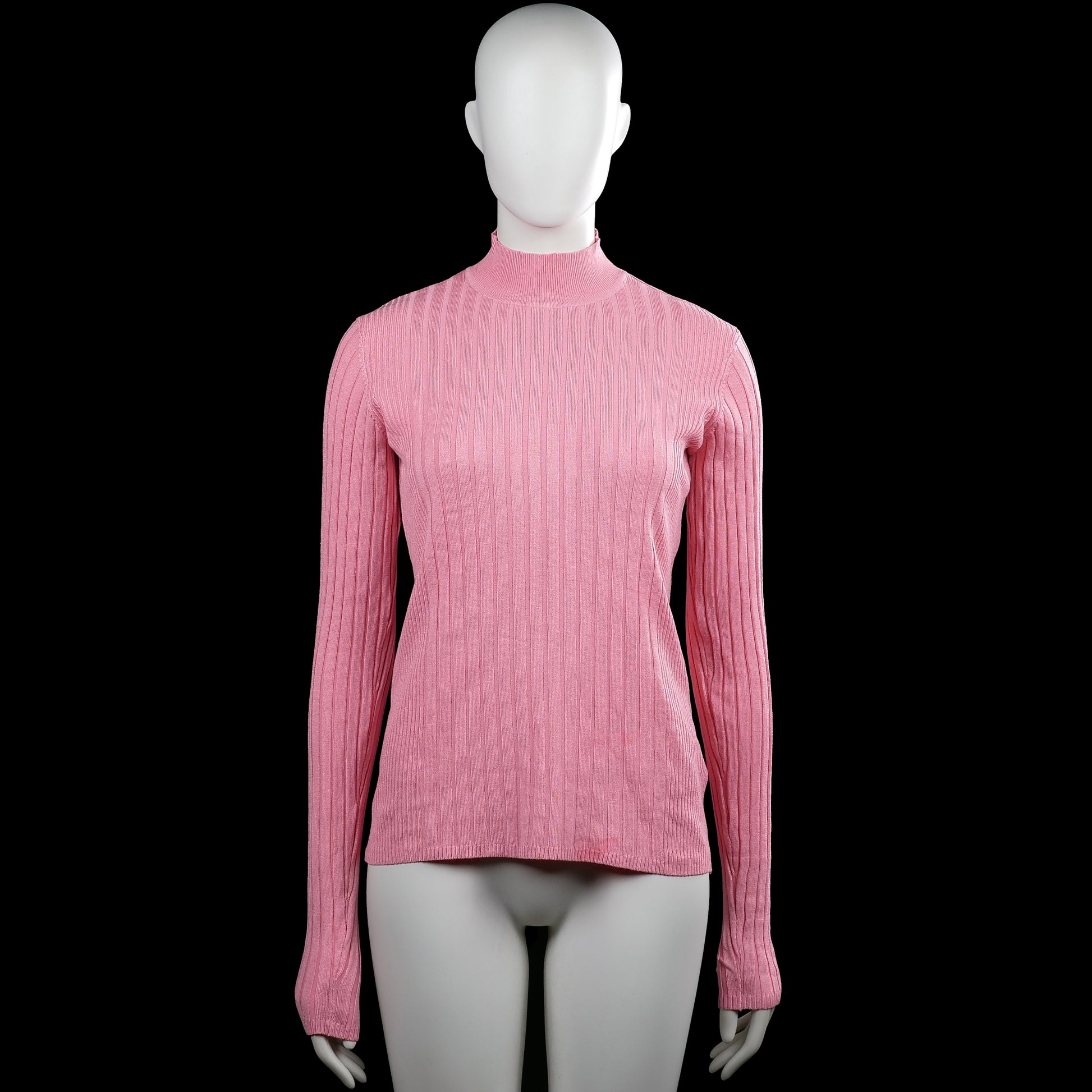 Ladies fashion - Long-sleeve top - Pink - Size M - Pink ribbed solid top with a mock neck and long sleeves. Features plain cuffs and a straight hem.