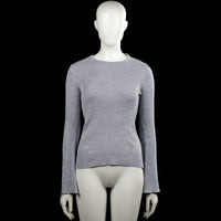 Topshop - Long-sleeve top - Gray - Size 36 - Gray solid ribbed top with a round neck and long sleeves. Features flared cuffs and a straight hem.