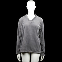 Long-sleeve top - Gray - Size M - Gray solid long-sleeve top with a V-neck and plain cuffs. Straight hem with no visible closures or pockets.