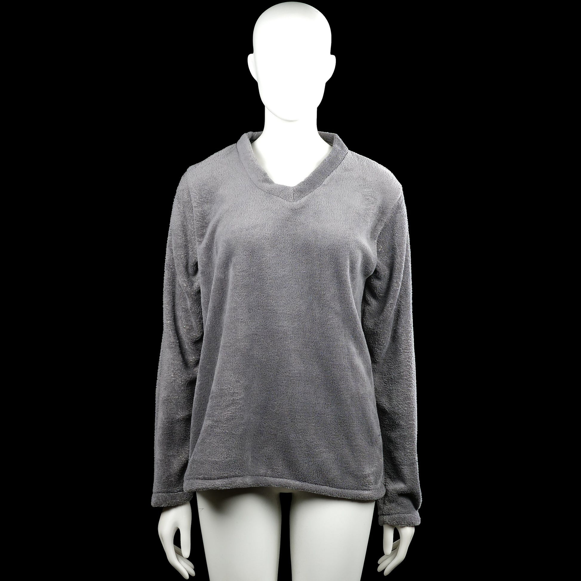 Long-sleeve top - Gray - Size M - Gray solid long-sleeve top with a V-neck and plain cuffs. Straight hem with no visible closures or pockets.