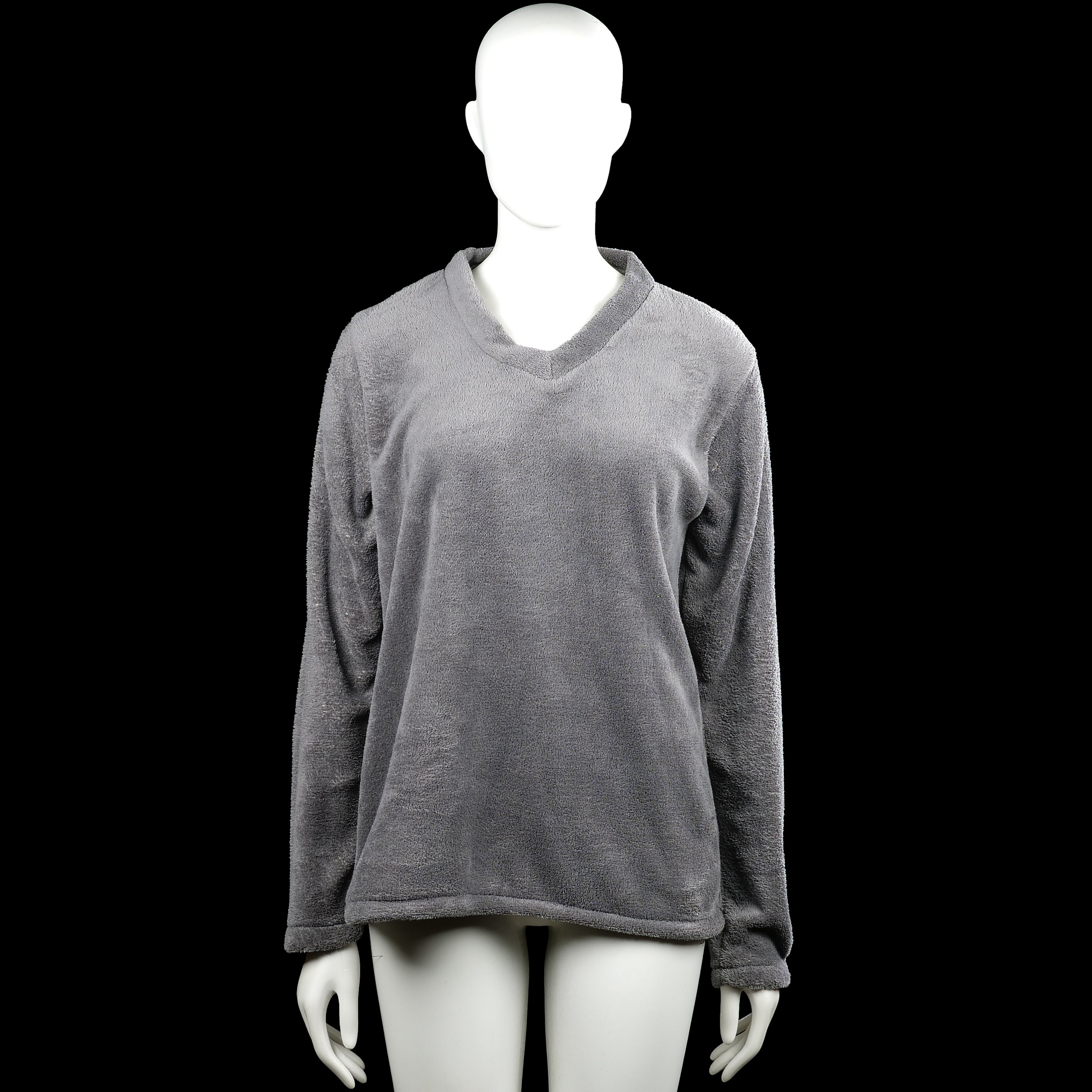 Long-sleeve top - Gray - Size M - Gray solid long-sleeve top with a V-neck and plain cuffs. Straight hem with no visible closures or pockets.
