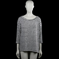 Hema - Long-sleeve top - White & Dark Gray - Size M - White and dark gray striped top with a boat neck and three-quarter sleeves. Straight hem with plain cuffs.