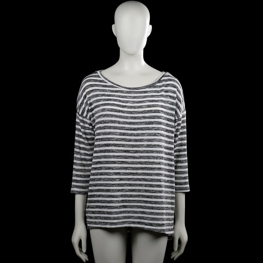 Hema - Long-sleeve top - White & Dark Gray - Size M - White and dark gray striped top with a boat neck and three-quarter sleeves. Straight hem with plain cuffs.